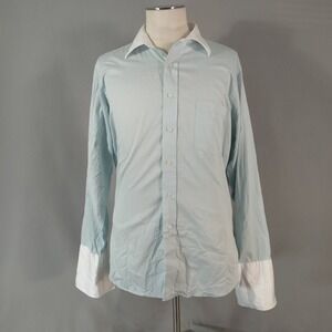 Donald J Trump Dress Shirt Men XL Blue Aqua French Cuff Button Up Oxford Solid